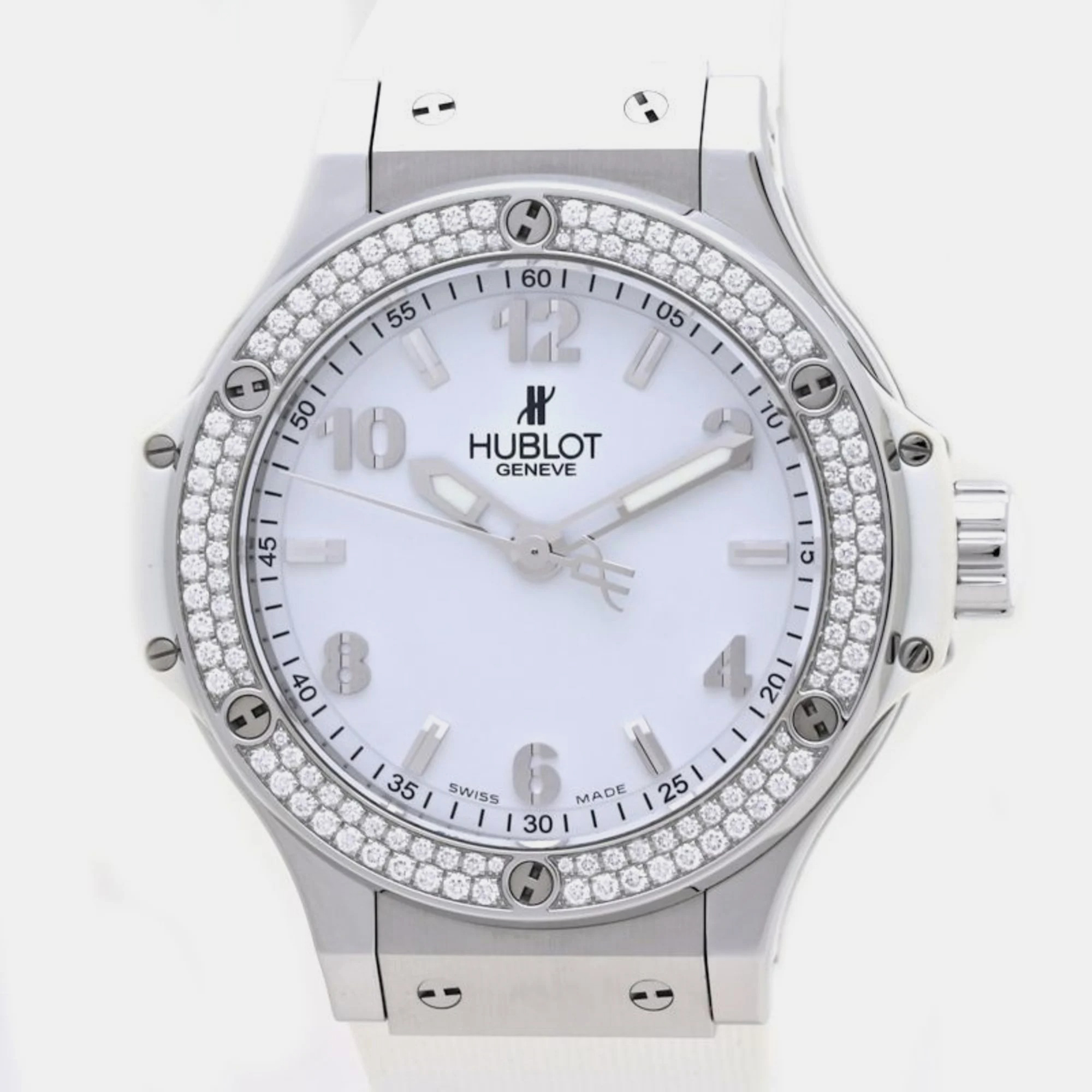 Hublot white stainless steel diamond big bang 361.se.2010.rw.1104 quartz women's wristwatch 38 mm