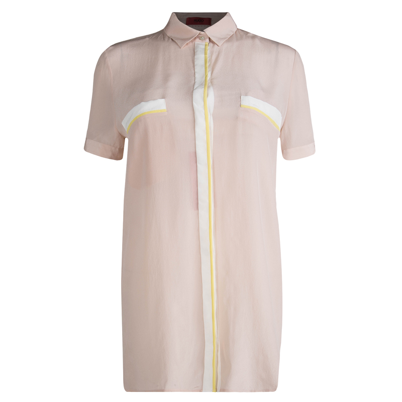 Image of Hugo By Hugo Boss Pastel Pink Silk Button Front Elphie Blouse M