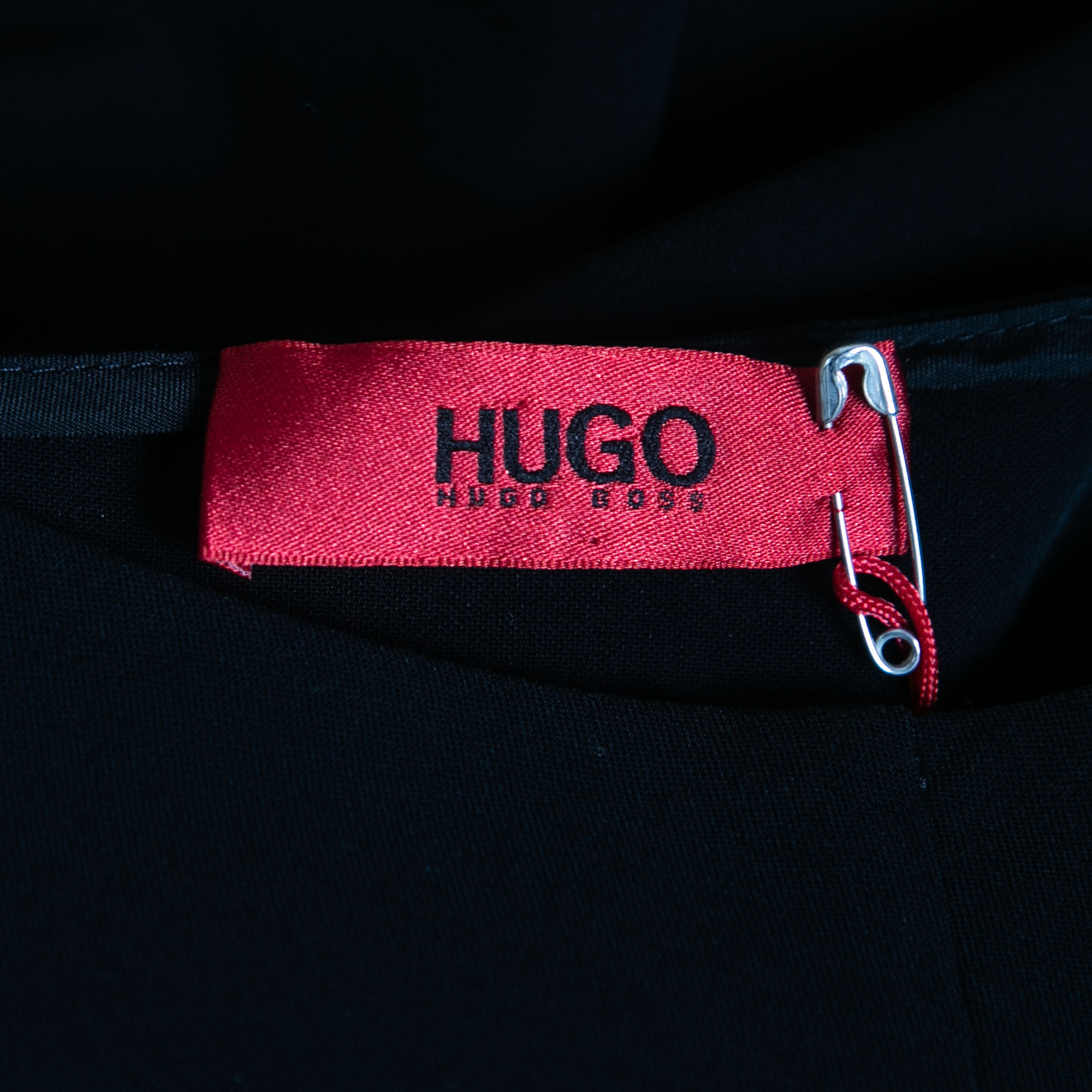 Hugo By Hugo Boss Black Crepe Contrast Trim Detail Top L