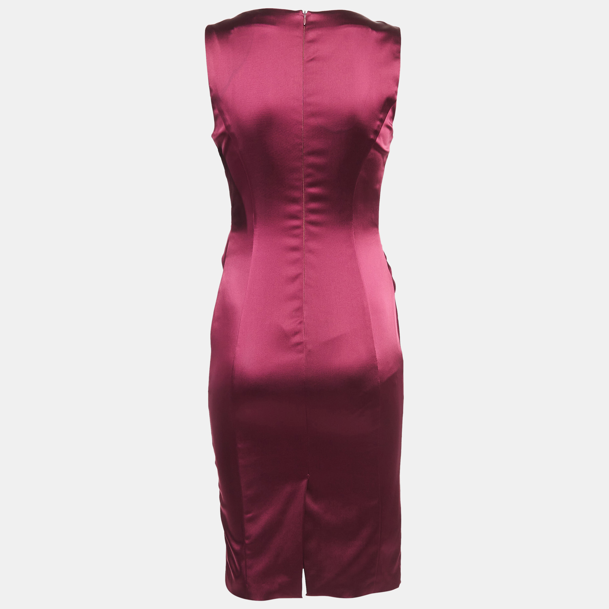 Ice Iceberg Dress Burgundy Stretch Satin Pleated Sheath Dress XS