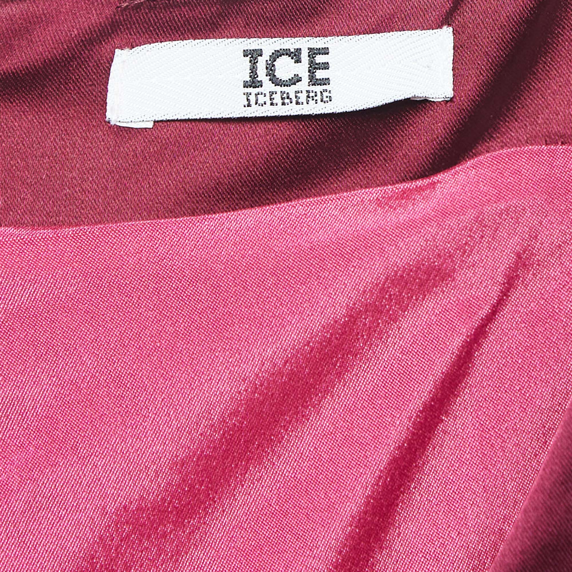 Ice Iceberg Dress Burgundy Stretch Satin Pleated Sheath Dress XS