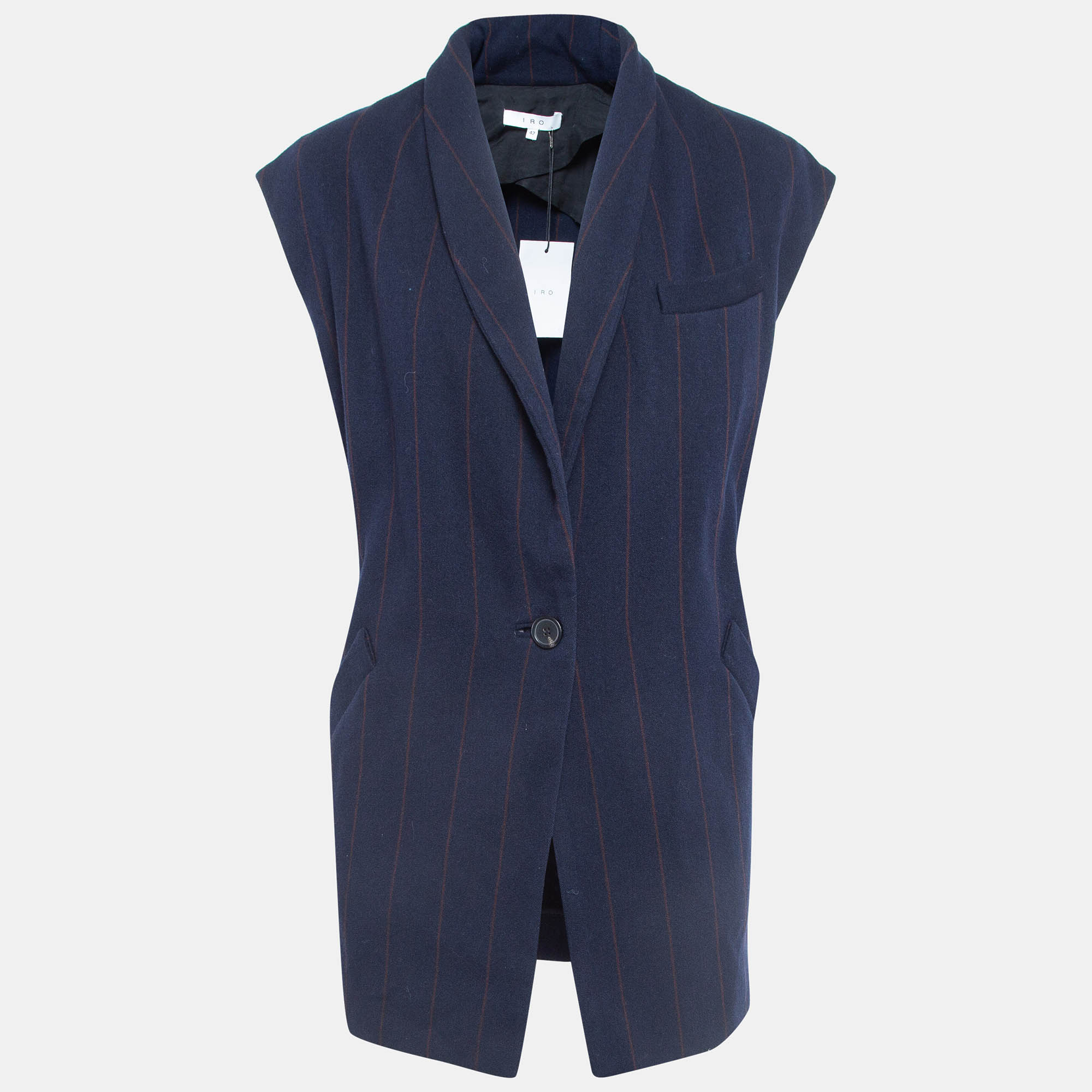 Iro navy blue striped wool-blend vest jacket l