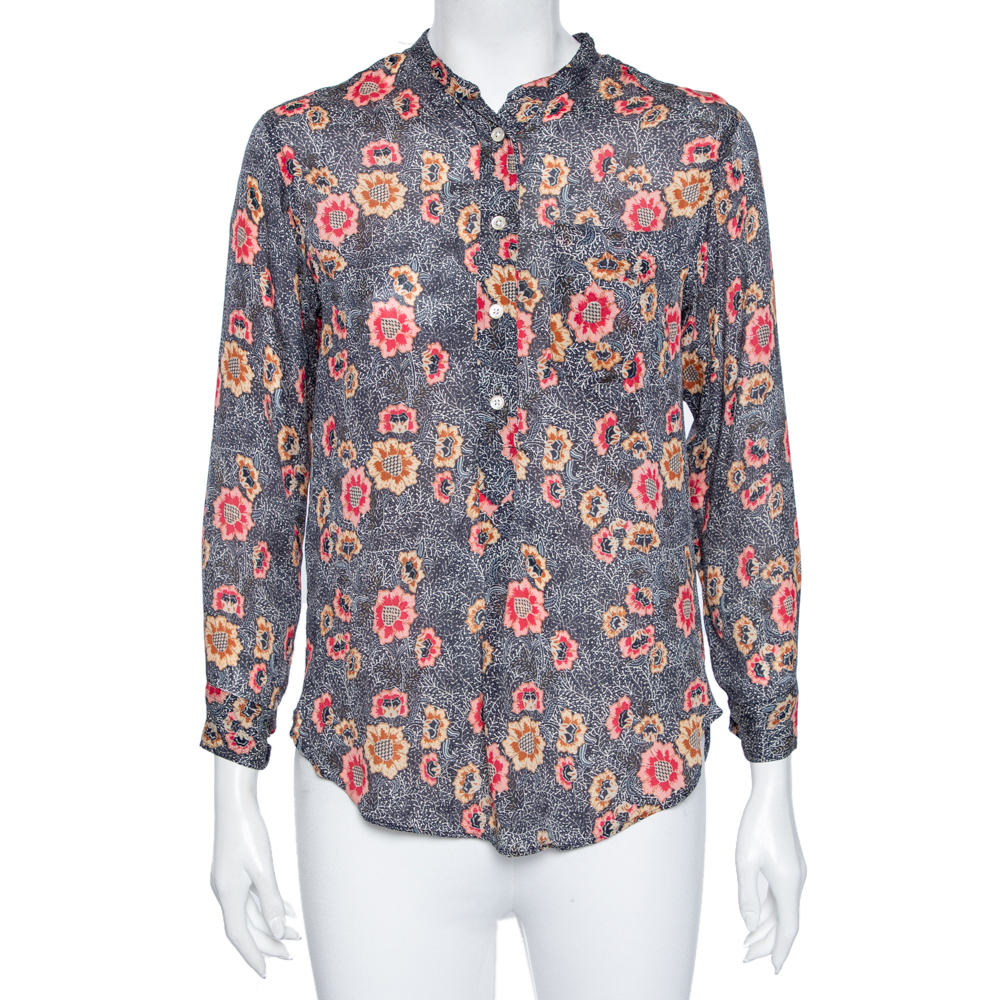 Isabel Marant Etoile Grey Floral Printed Silk Button Front Shirt S