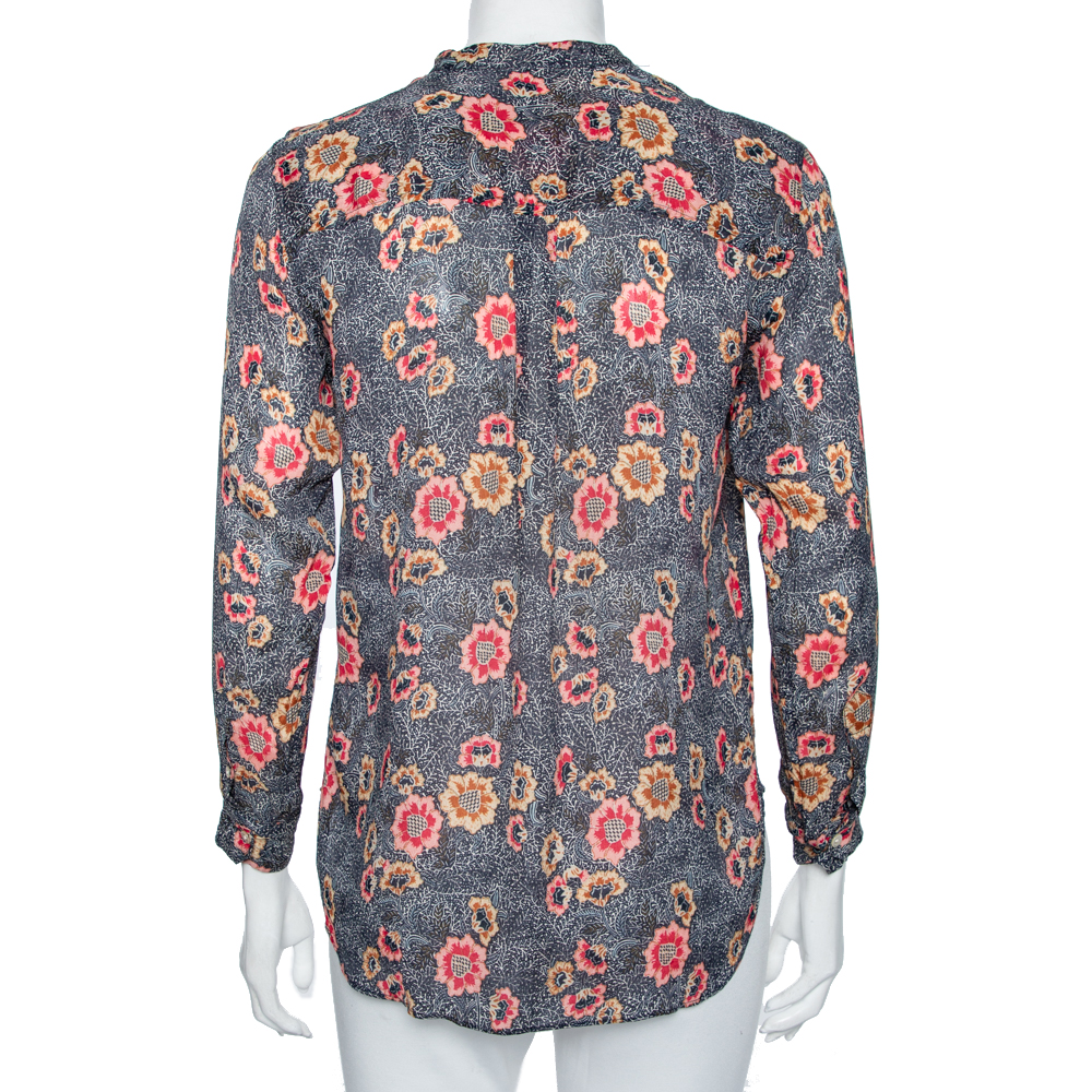 Isabel Marant Etoile Grey Floral Printed Silk Button Front Shirt S