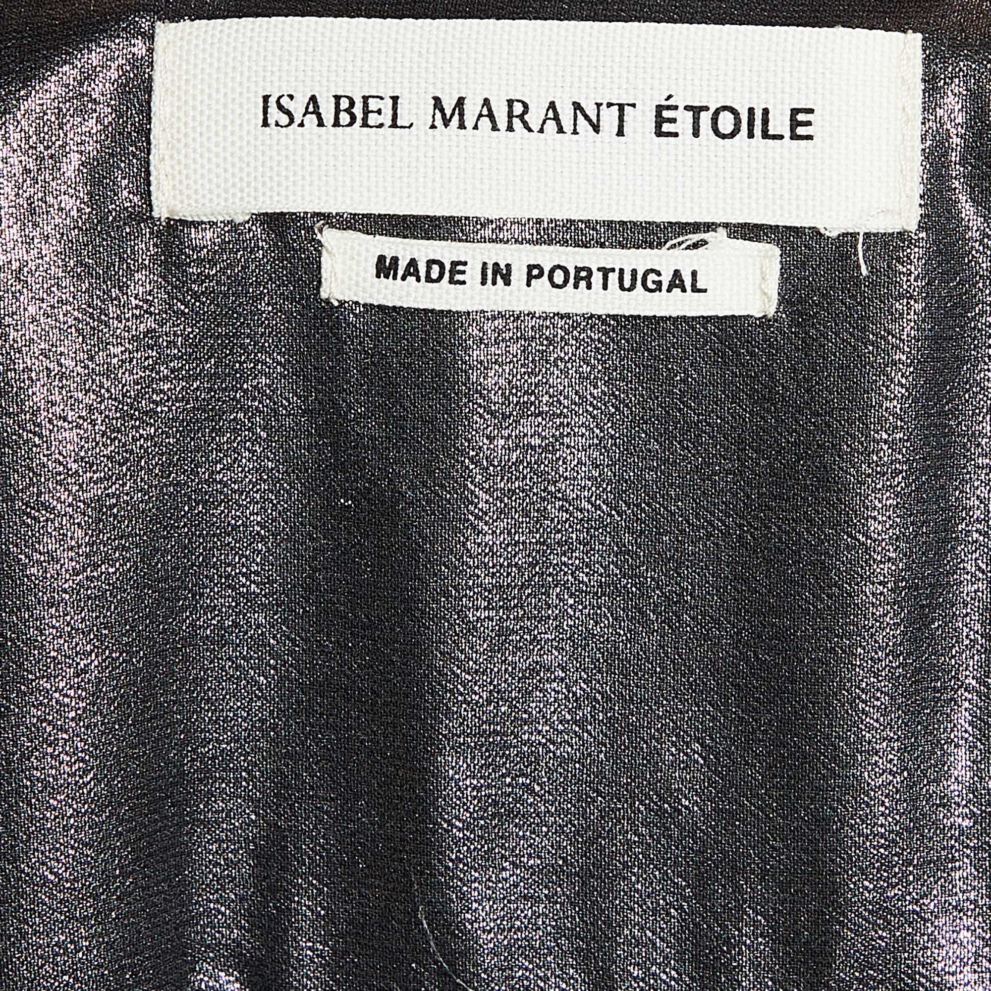 Isabel Marant Etoile Silver Synthetic Asymmetric Button Front Top XS