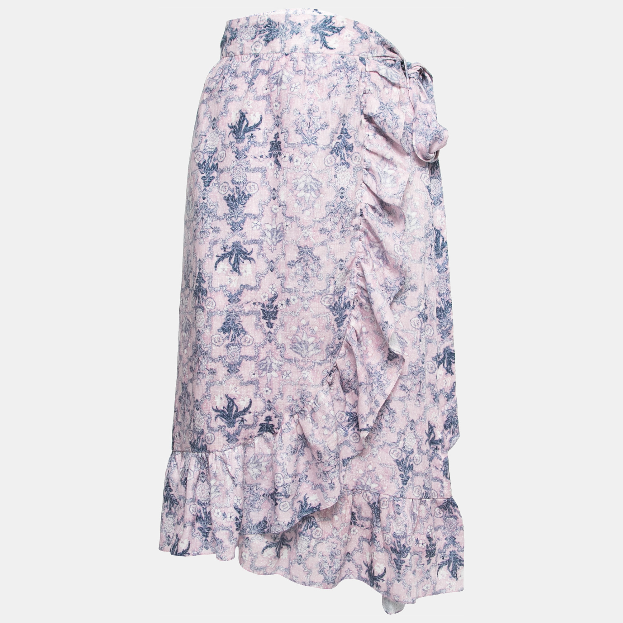 Isabel Marant Etoile Pink Printed Linen Tempster Wrap Skirt L