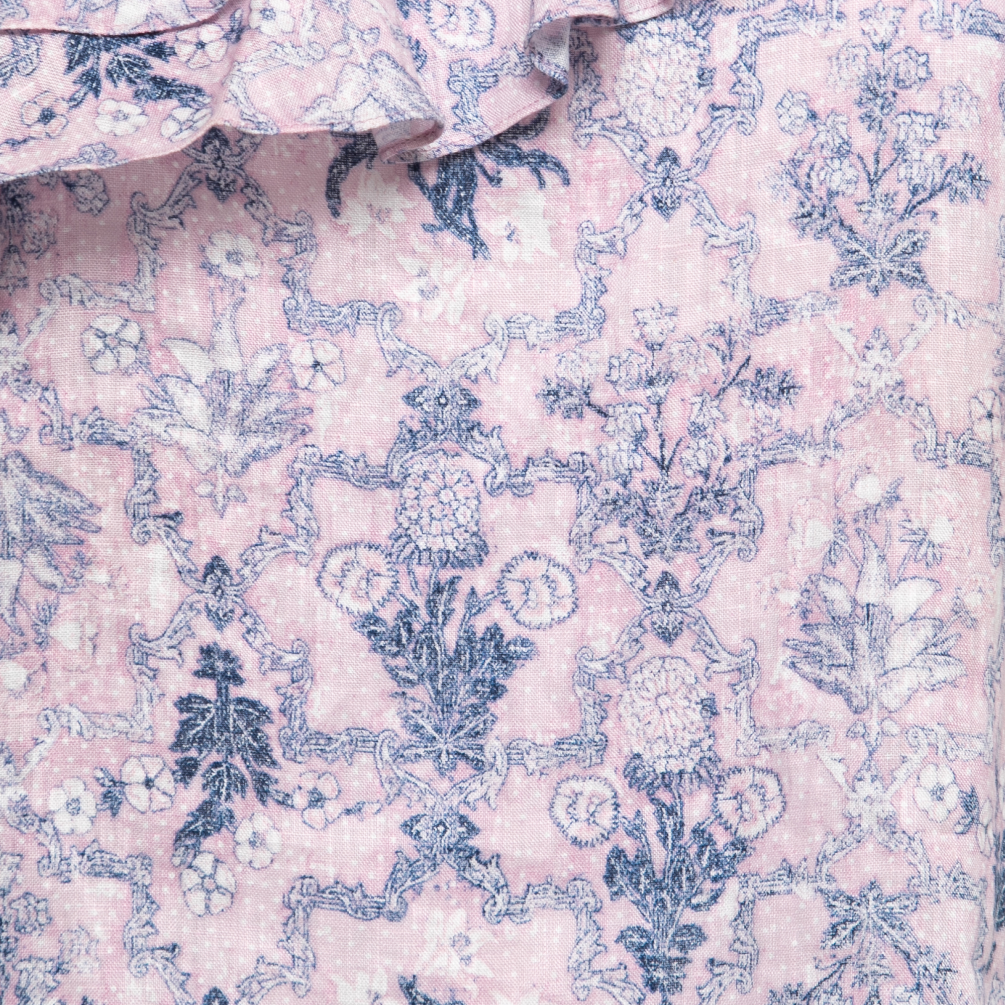 Isabel Marant Etoile Pink Printed Linen One-Shoulder Ruffled Top L