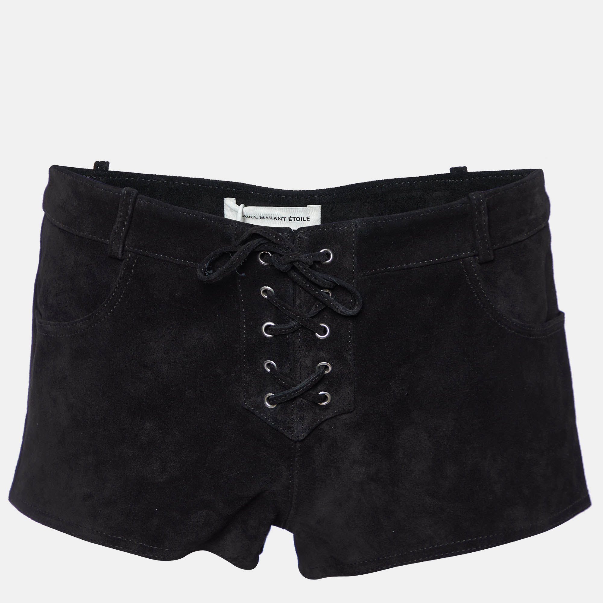 Isabel Marant Etoile Black Leather Suede Tie Detail Shorts S