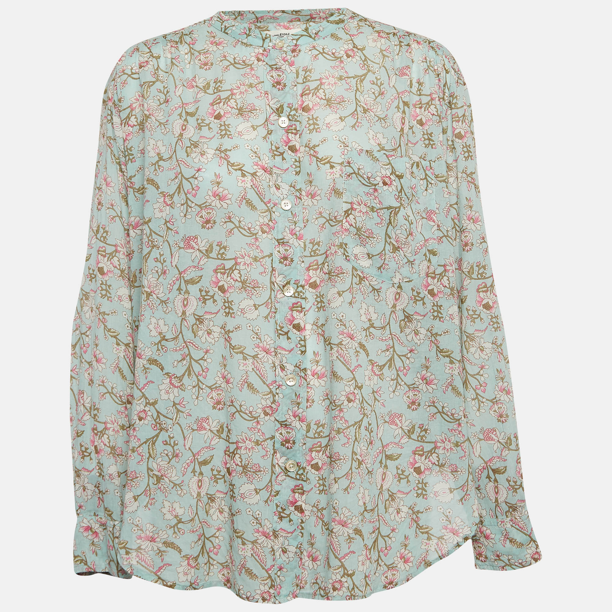 Isabel marant etoile green floral print cotton band collar shirt m