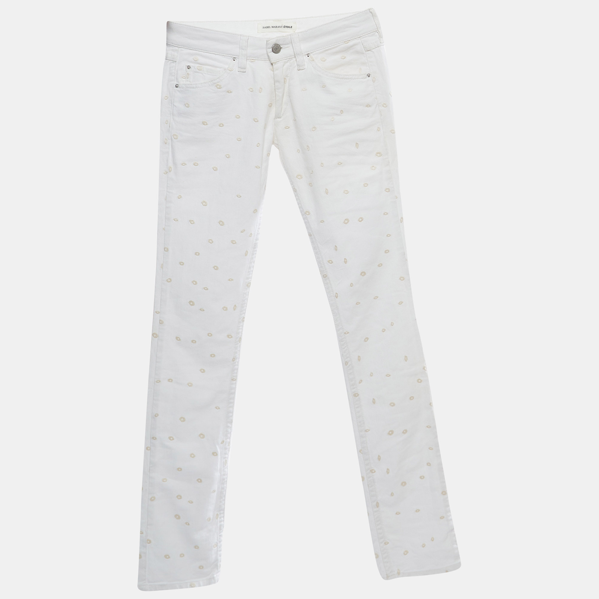 Isabel marant etoile white embroidered denim slim fit jeans s