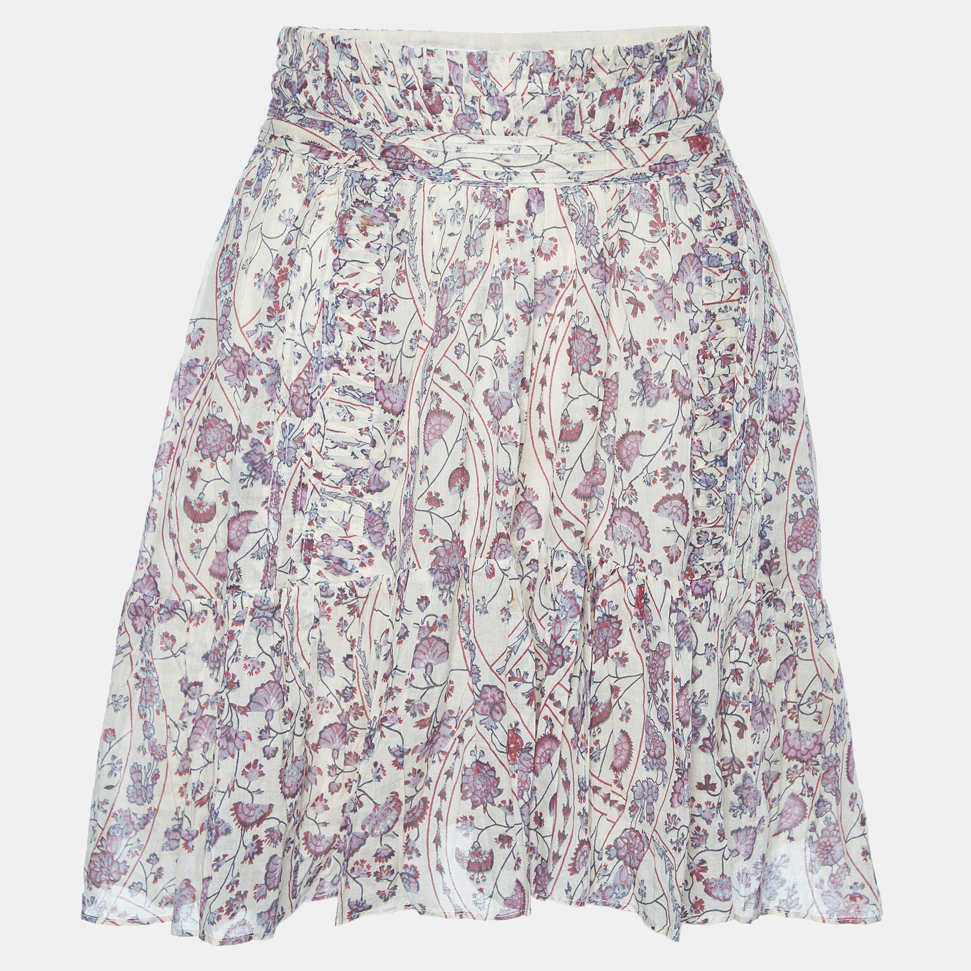 Isabel marant etoile beige floral printed cotton flared mini skirt m