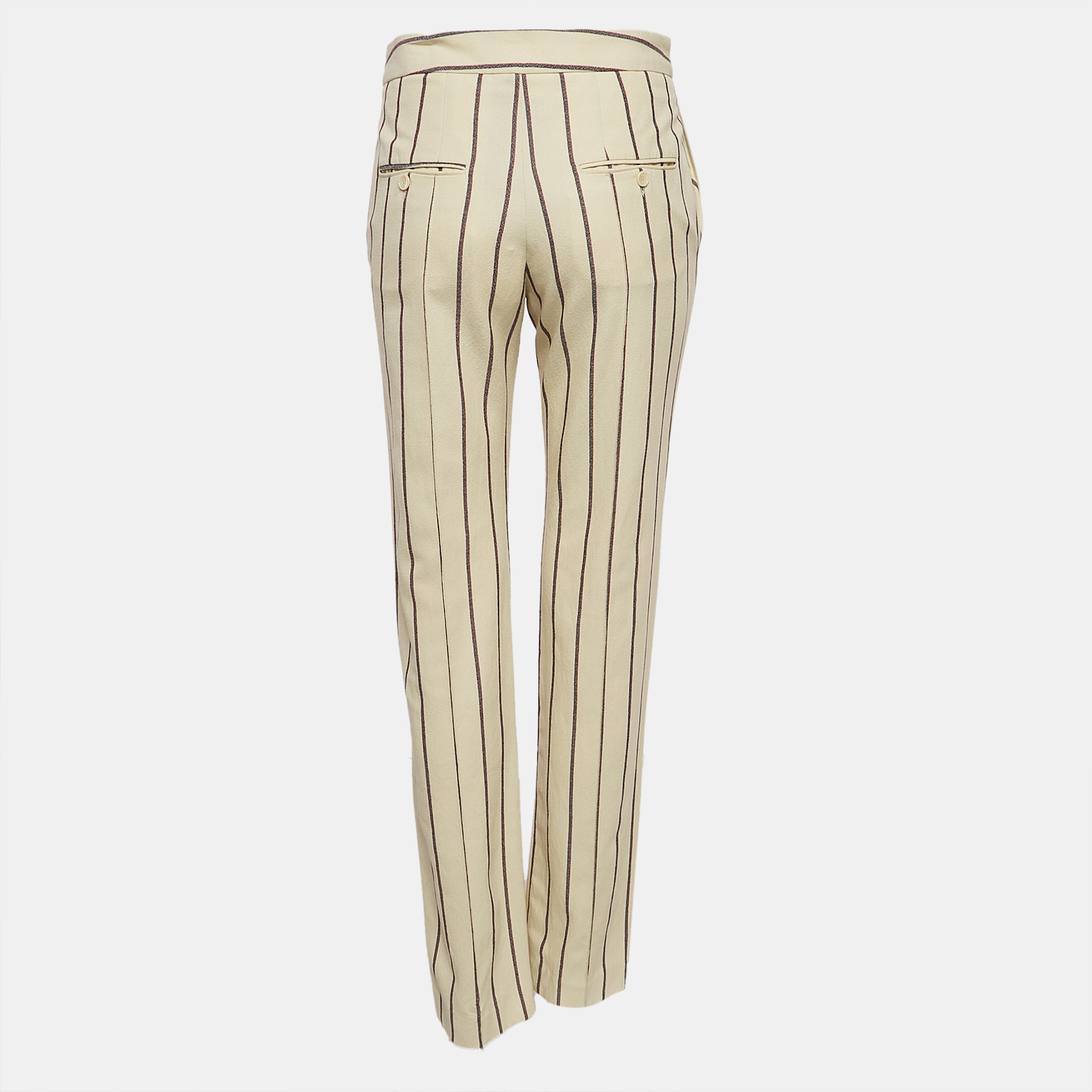 Isabel Marant Off White Striped Crepe Slim-Fit Trousers S