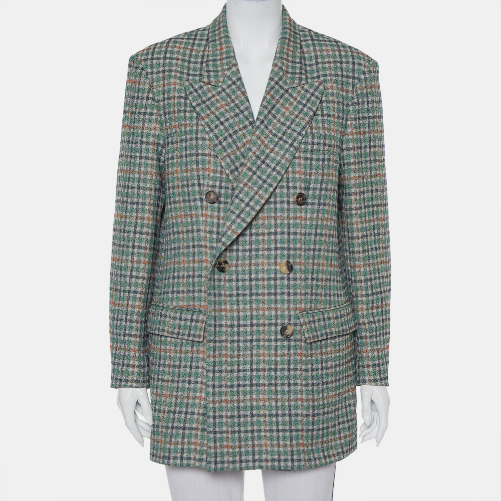 Isabel Marant Green Prince Of Wales Checkered Cotton Double Breasted Telis Blazer M