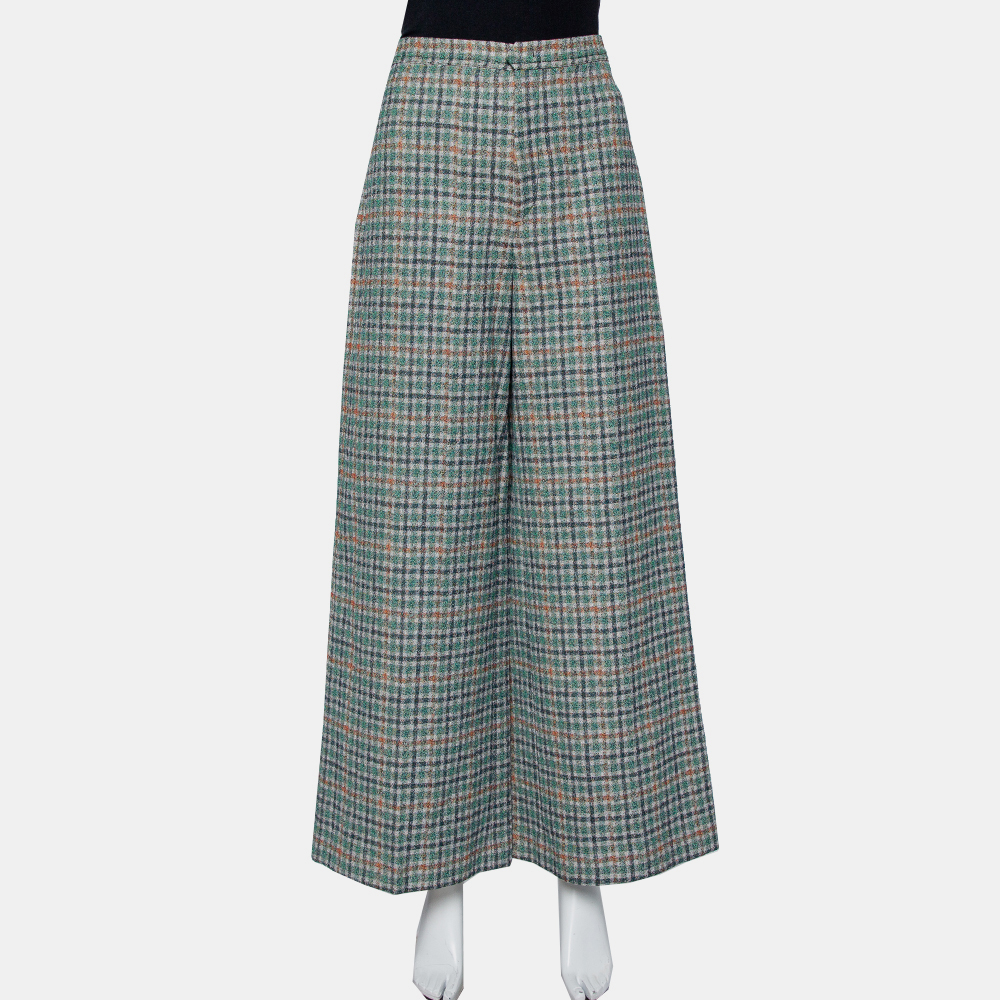 Isabel marant green prince of wales checkered cotton wide leg telis trousers m