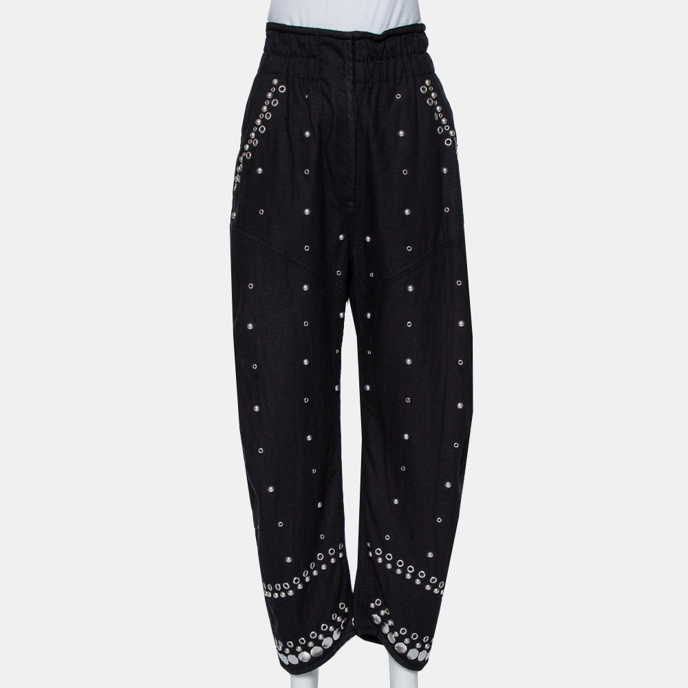 Isabel Marant Black Cotton Studded Paneled Eloma Pants L