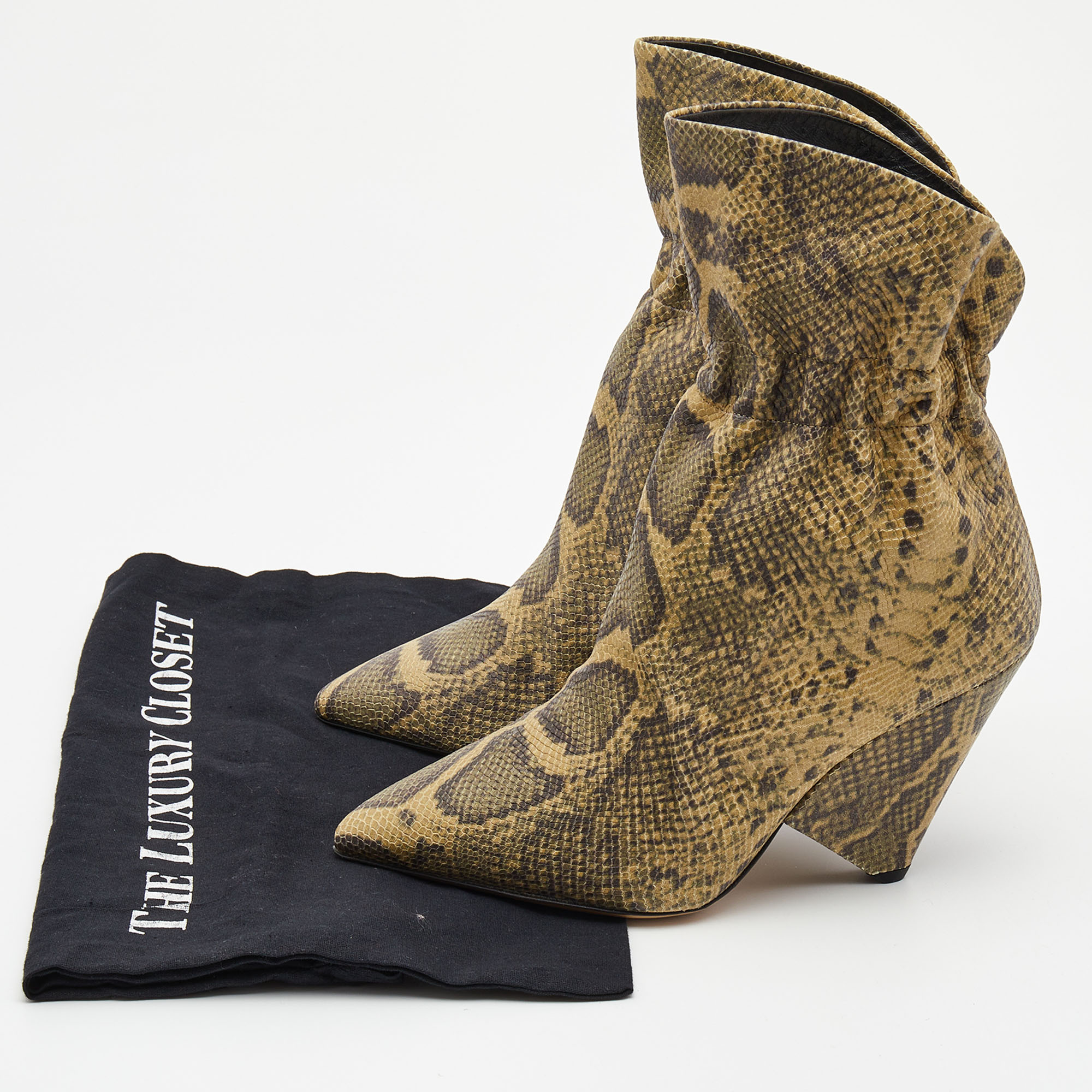 Isabel Marant Two Tone Python Embossed Leather Ankle Booties Size 38