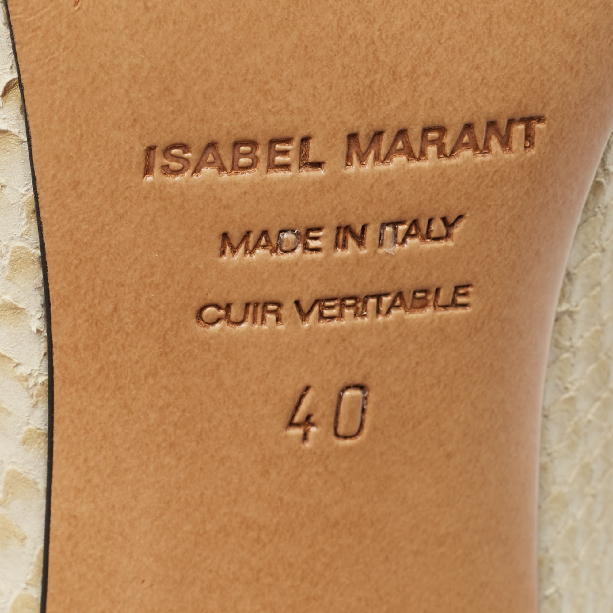 Isabel Marant Cream Python Embossed Leather Lelie Strappy Sandals Size 40