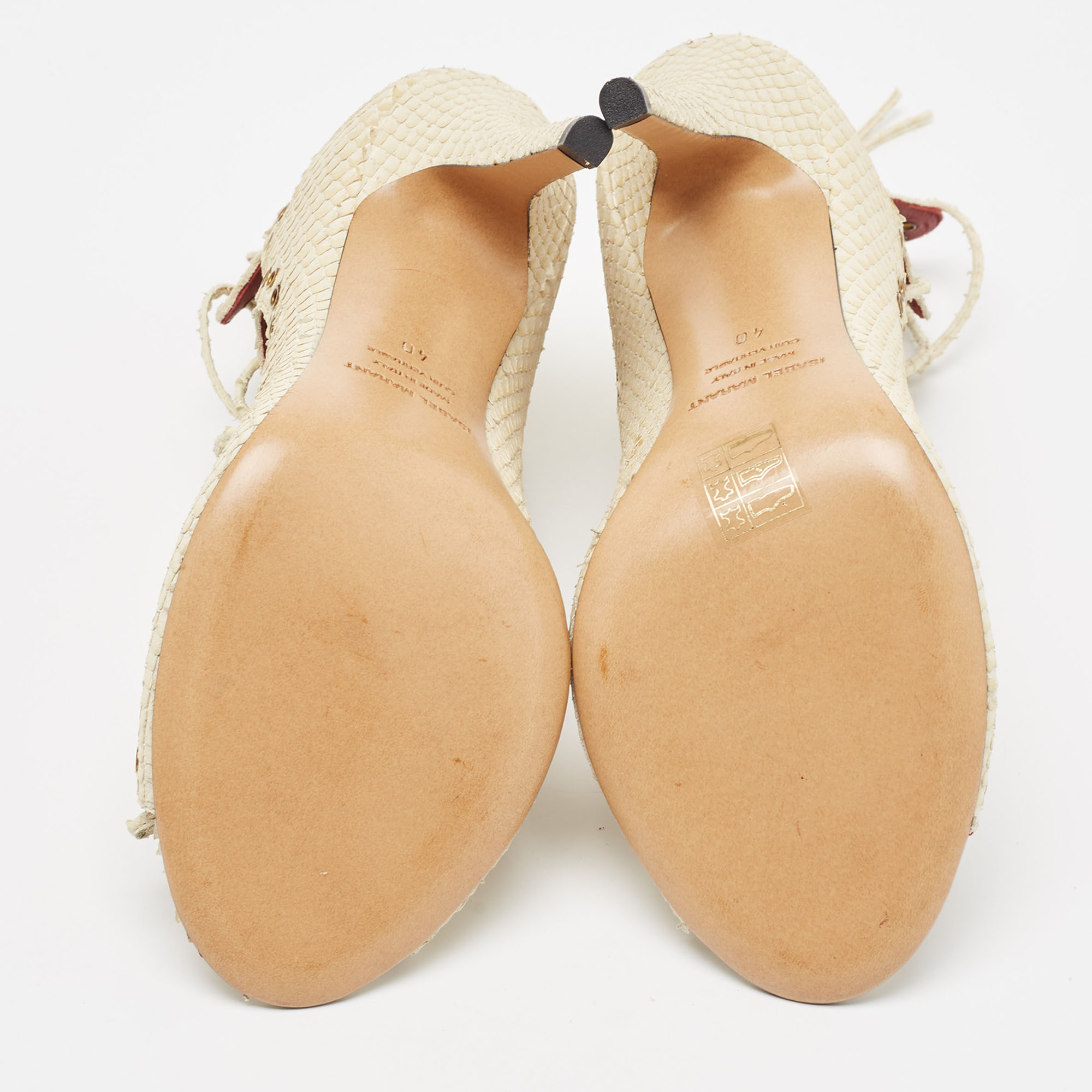Isabel Marant Cream Python Embossed Leather Lelie Strappy Sandals Size 40