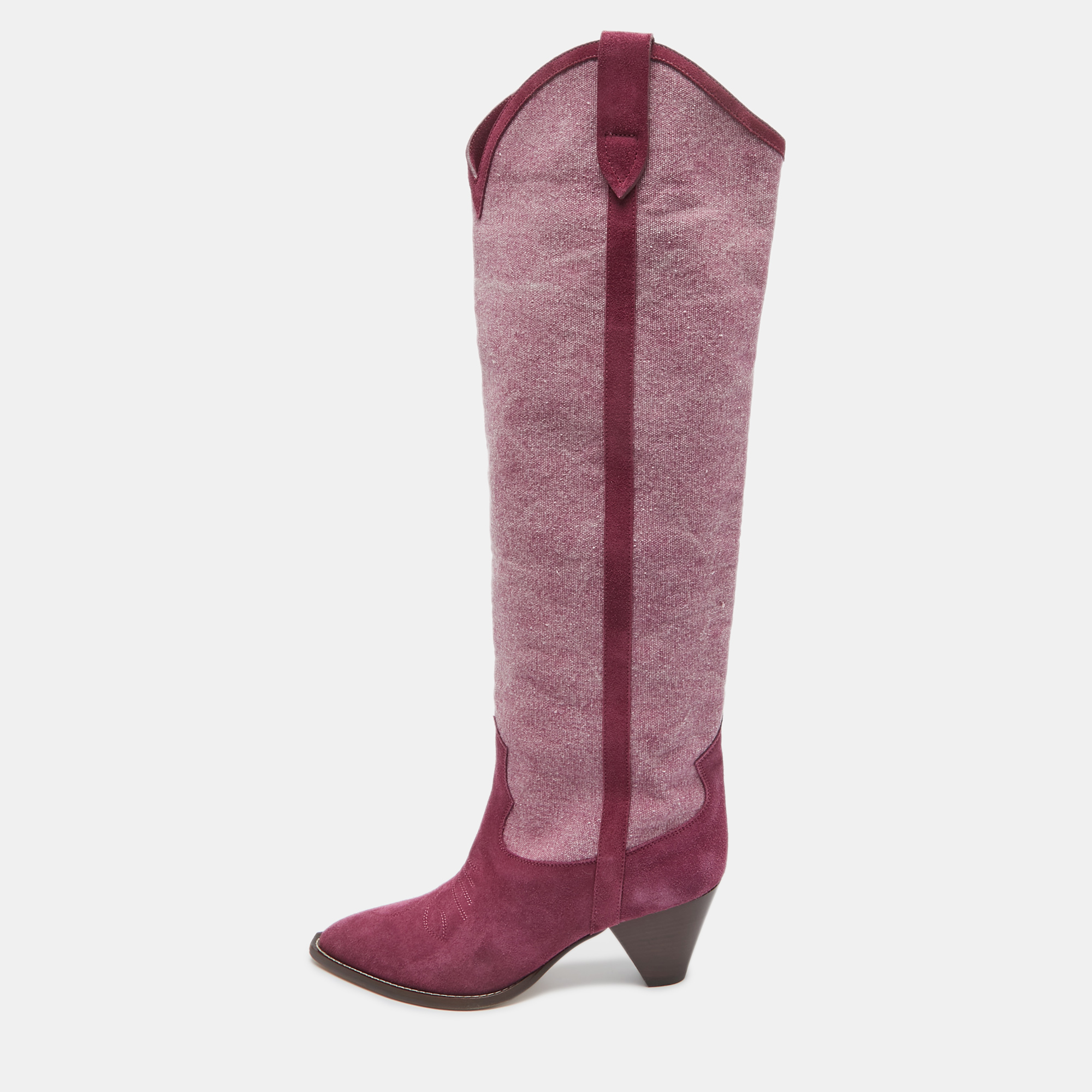 Isabel marant pink suede and canvas knee length boots size 38