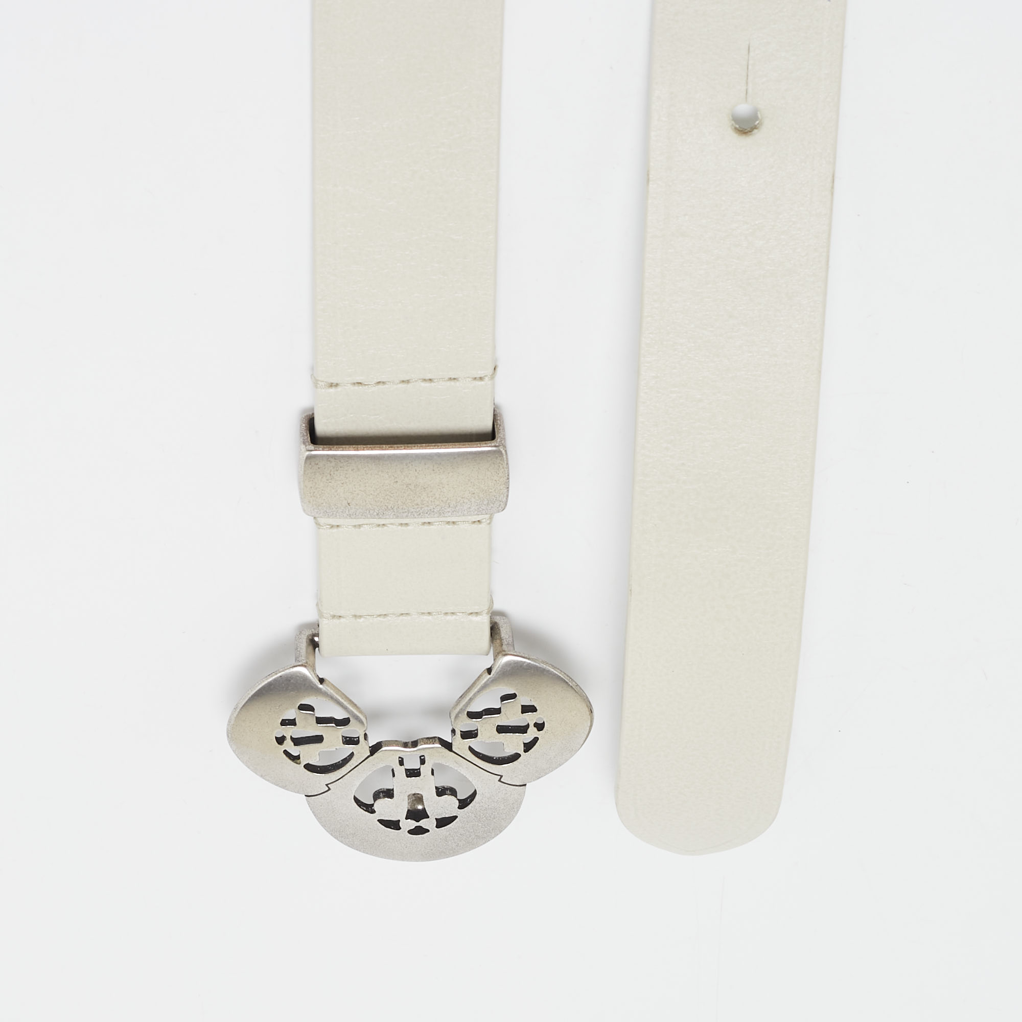 Isabel Marant Off White Leather Lasercut Buckle Belt 80CM