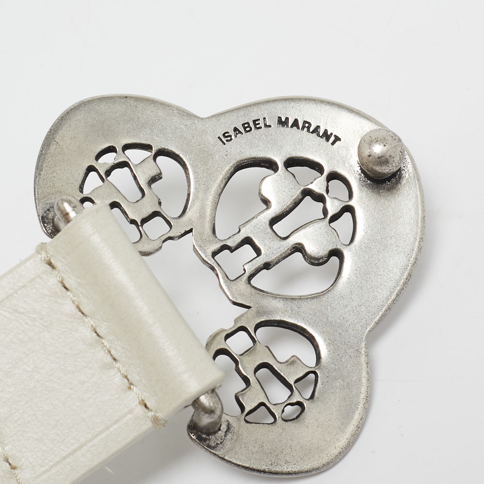 Isabel Marant Off White Leather Lasercut Buckle Belt 80CM