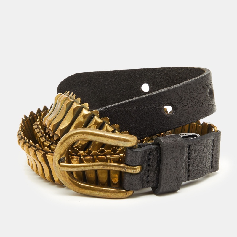 Isabel Marant Gold Metal Links Leather Buckle Belt