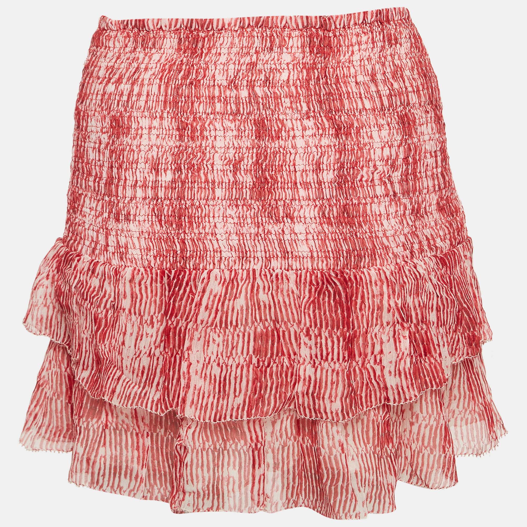 Isabel Marant Red Smocked Zelia Mini Skirt S