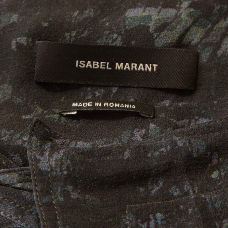 Isabel Marant Ash Black Abstract Print Sheer Silk Tunic Top L