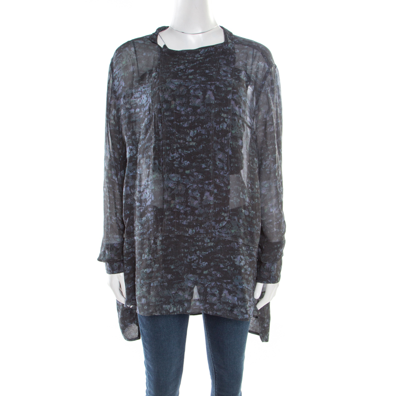 

Isabel Marant Ash Black Abstract Print Sheer Silk Tunic Top