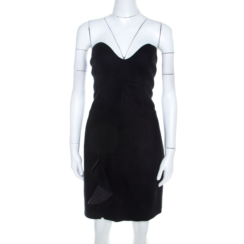 Image of Isabel Marant Dark Grey Wool Ruffled Front Strapless Dress L