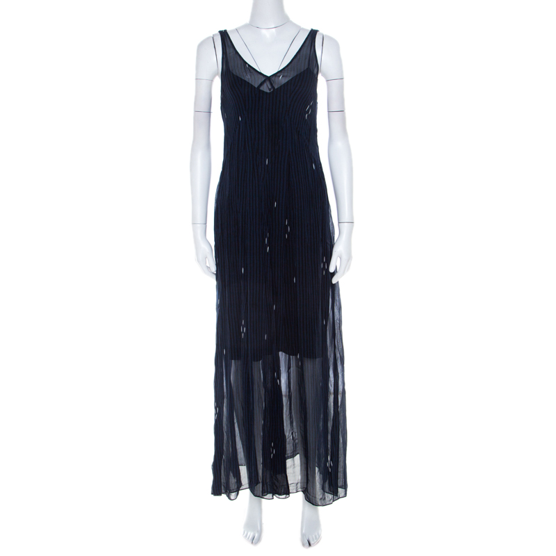 

Isabel Marant Navy Blue Chiffon Sleeveless Cassidy Maxi Dress