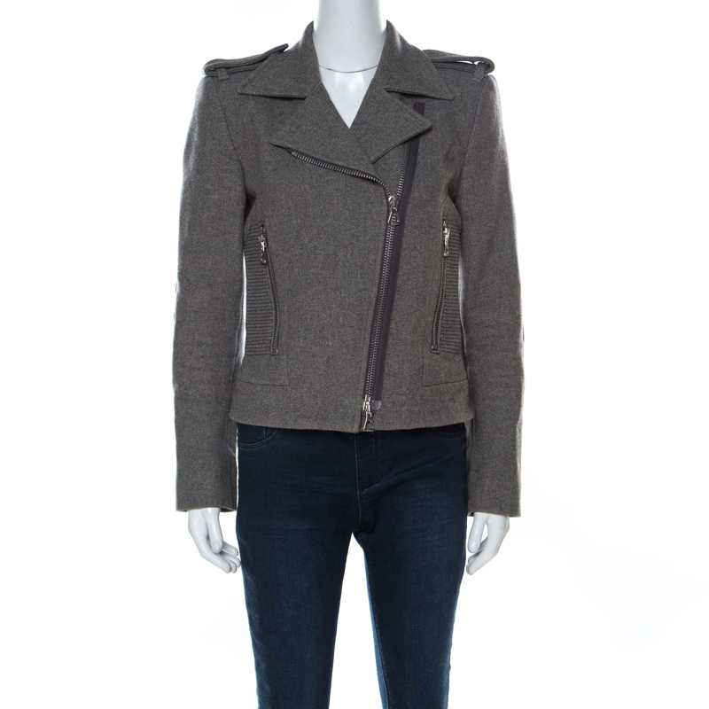 Image of Isabel Marant Grey Wool Giovan Biker Jacket S