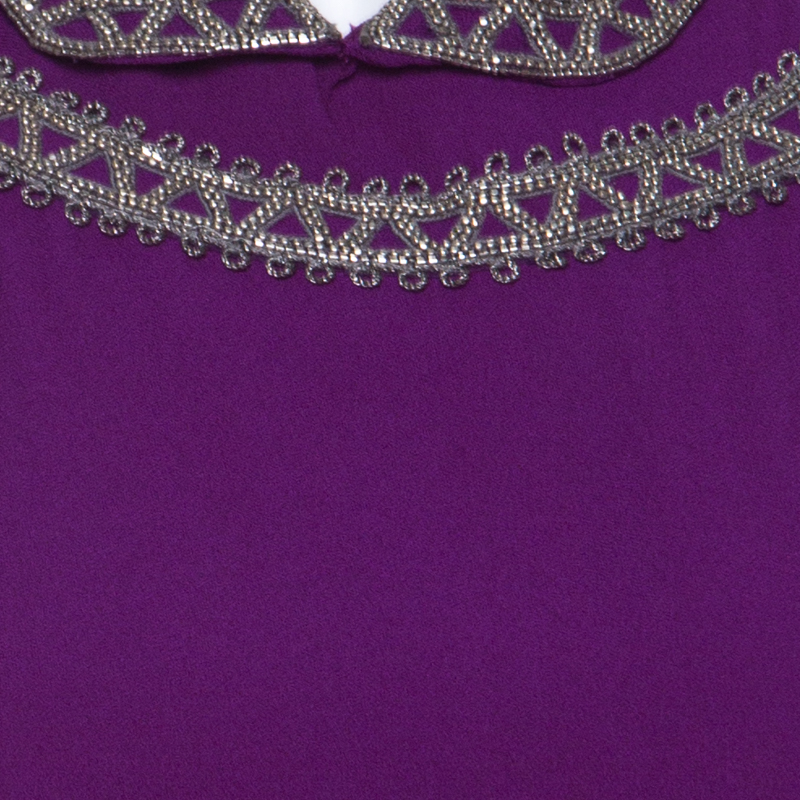Isabel Marant Purple Silk Embellished Collar Half Sleeve Top L