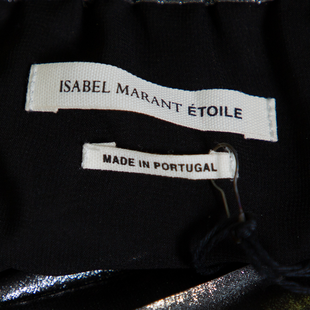 Isabel Marant Metallic Grey Lame' Pleated Knee Length Skirt M