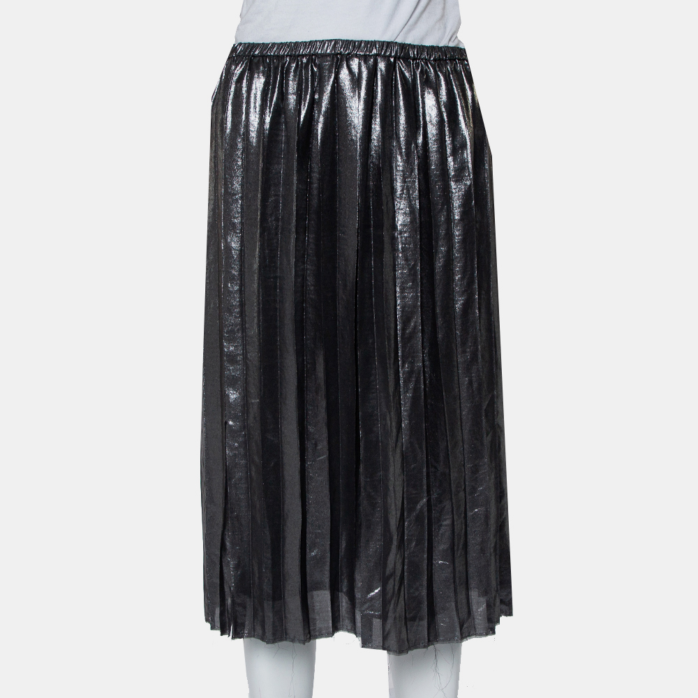 Isabel Marant Metallic Grey Lame' Pleated Knee Length Skirt M