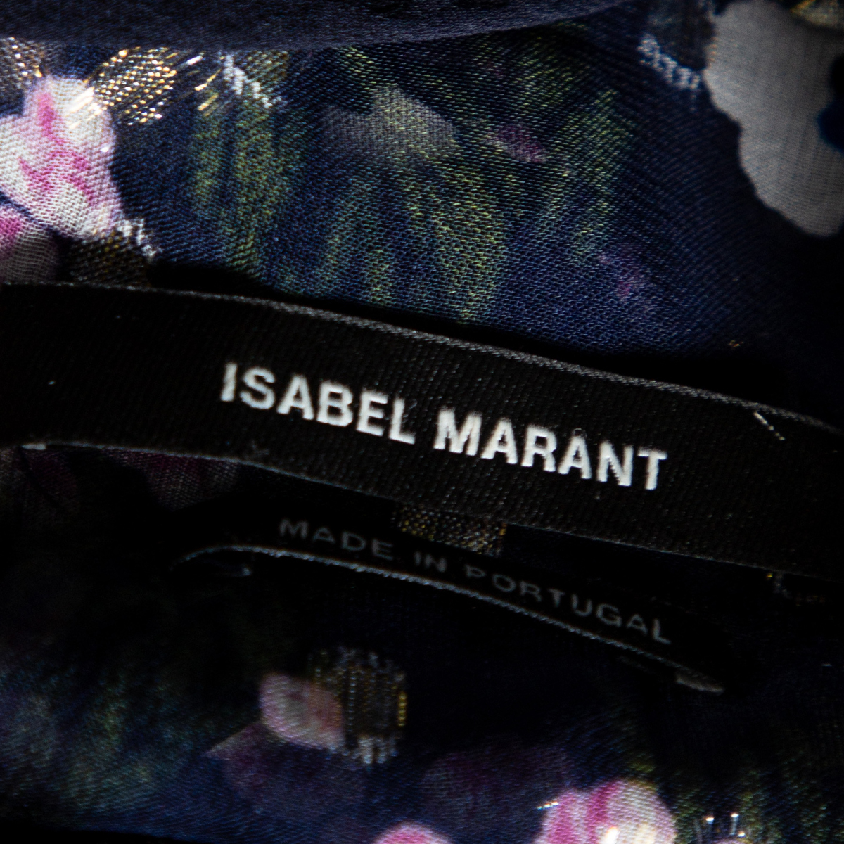 Isabel Marant Navy Blue Floral Printed Silk & Lurex Ruffle Trimmed Blouse S