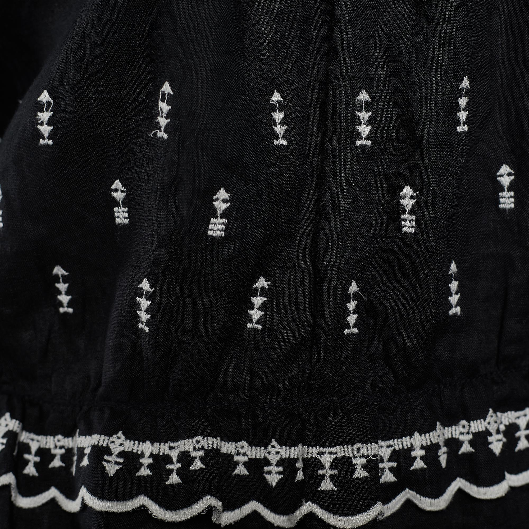 Isabel Marant Black Embroidered Linen Flared Blouse L