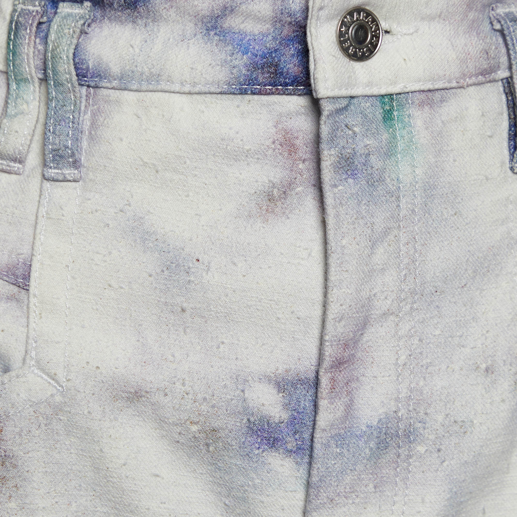 Isabel Marant White Tie-Dye Print Denim Eloisa High Rise Jeans M Waist 33