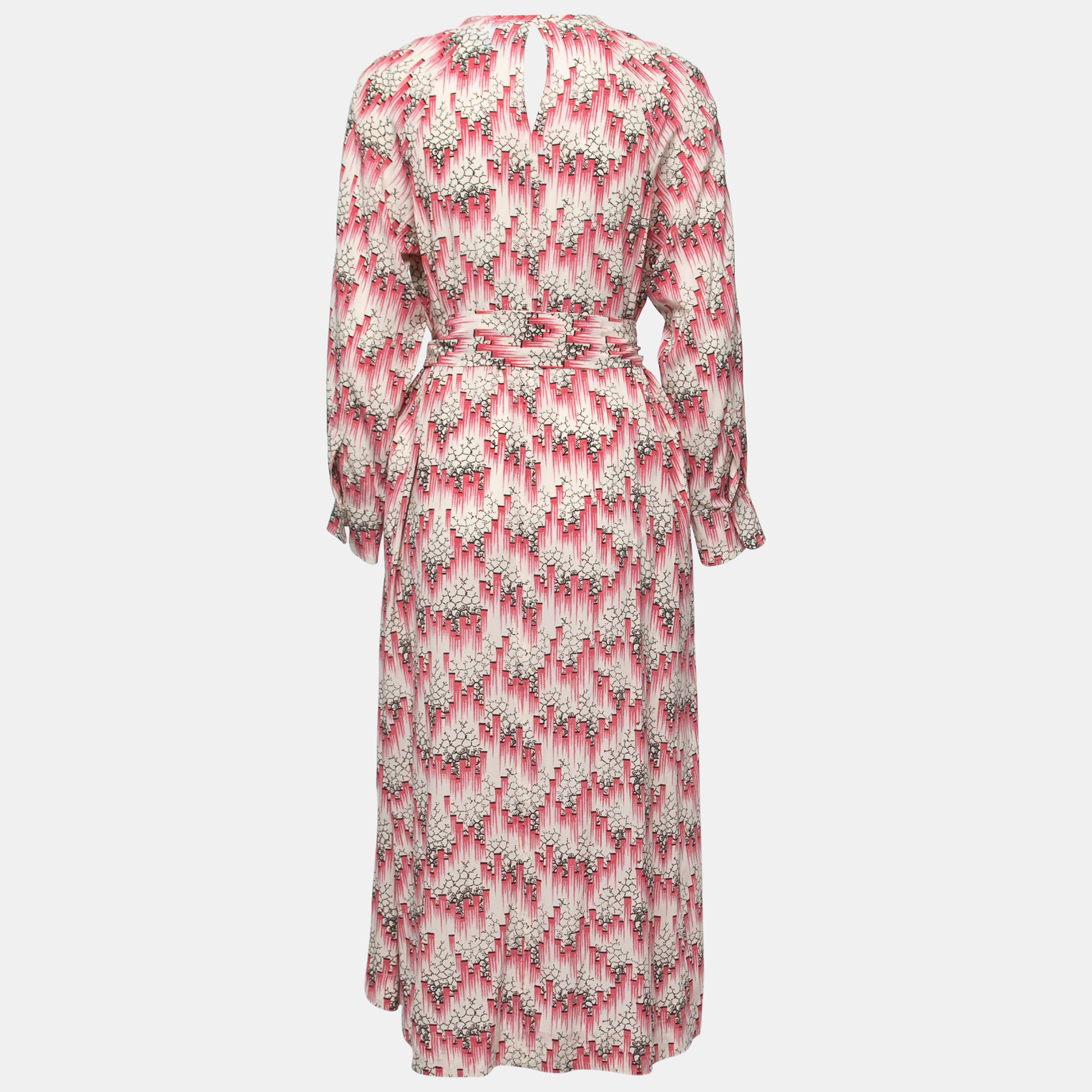 

Isabel Marant Pink/Cream Printed Silk Blend Crepe De Chine Midi Dress