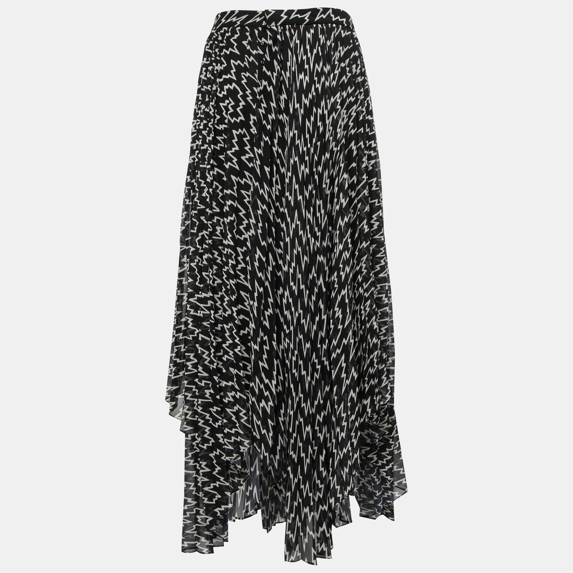

Isabel Marant Black Printed Crepe Pleated Asymmetrical Skirt