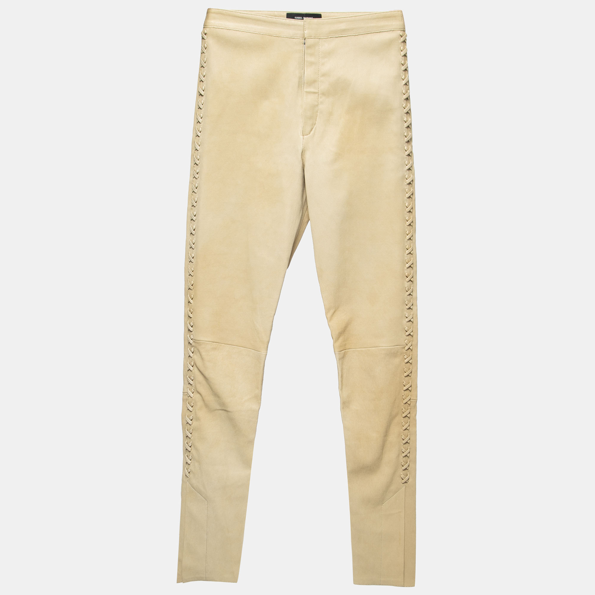 Isabel Marant Beige Leather Lace-Up Skinny Trousers S