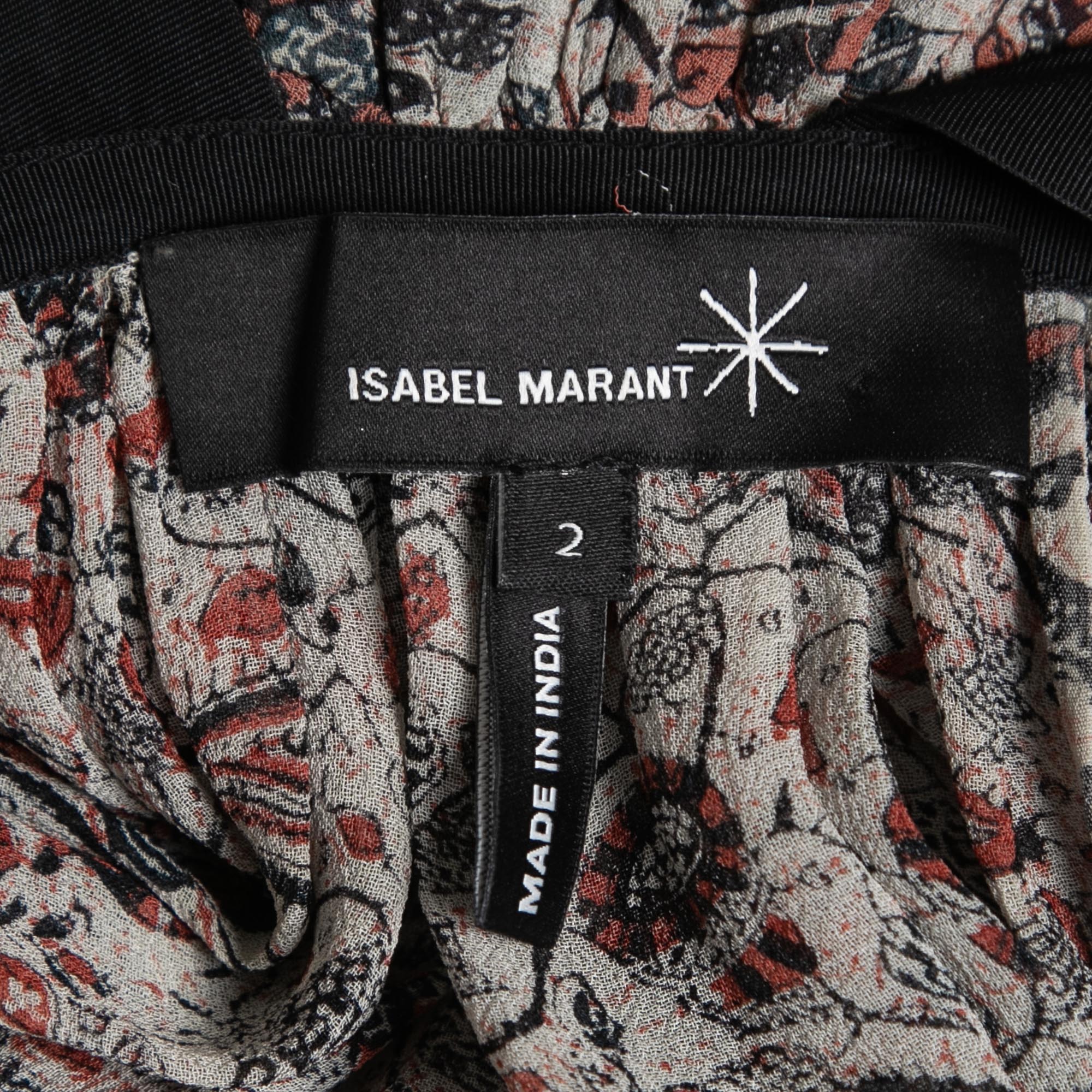 Isabel Marant Grey Printed Chiffon Silk Sleeveless Top S
