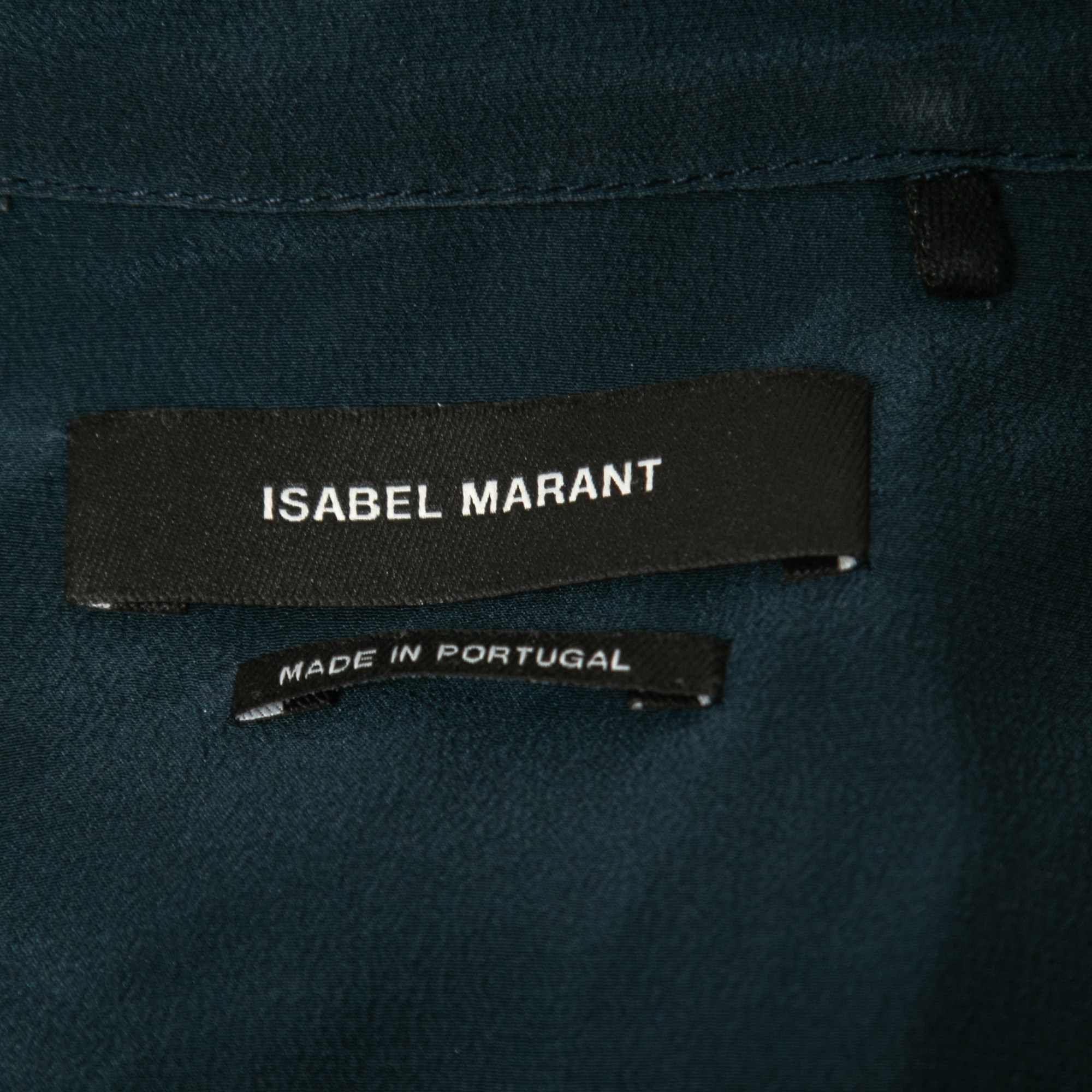 Isabel Marant Dark Green Silk Button Front Full Sleeve Shirt Blouse L
