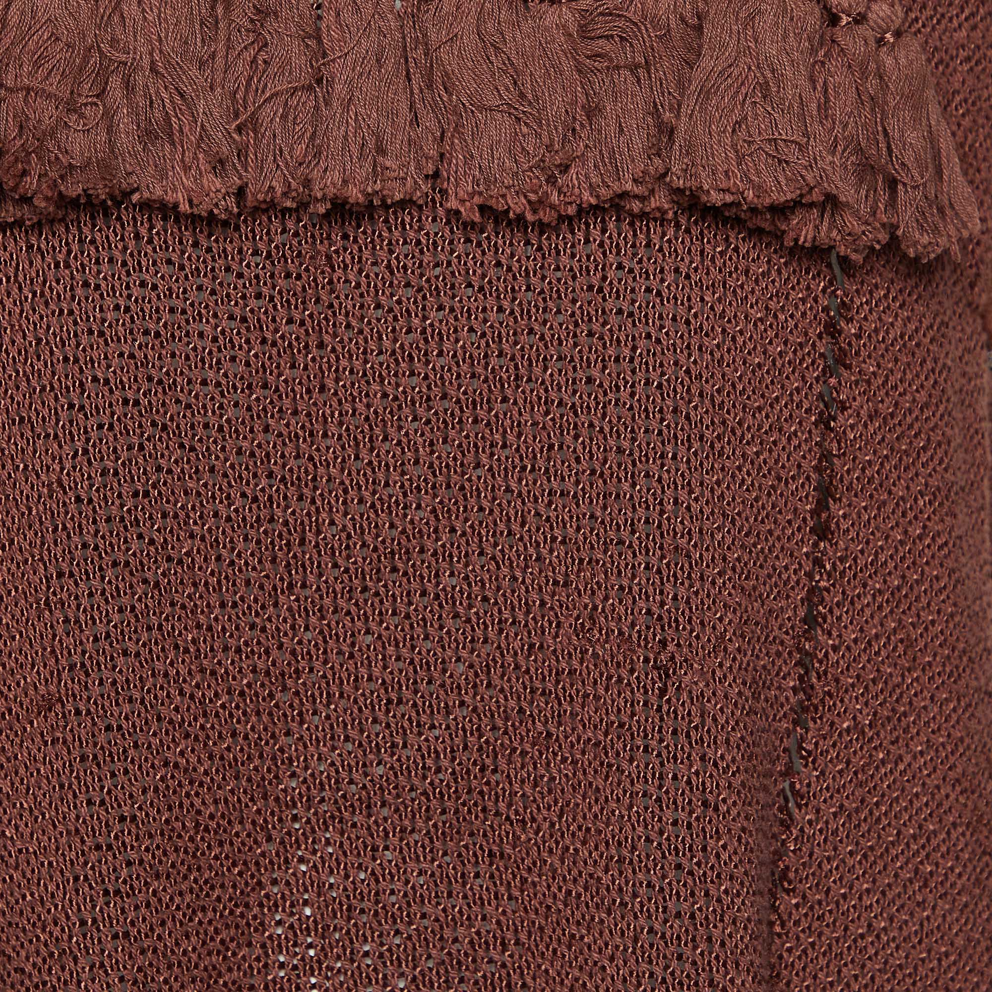 Isabel Marant Brown Perforated Knit Sleeveless Fringe Tassel Detail Top M