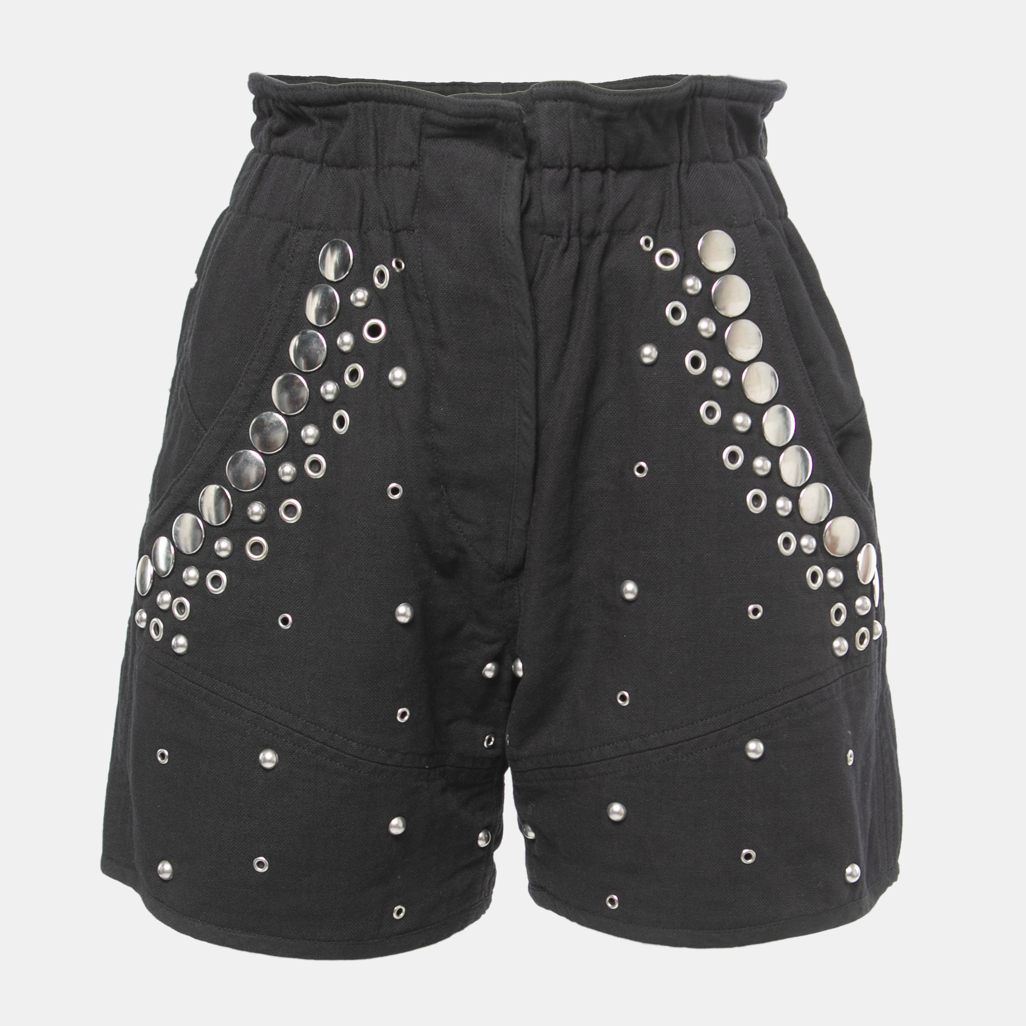 Iabel Marant Black Studded Cotton Paper Bag Shorts S