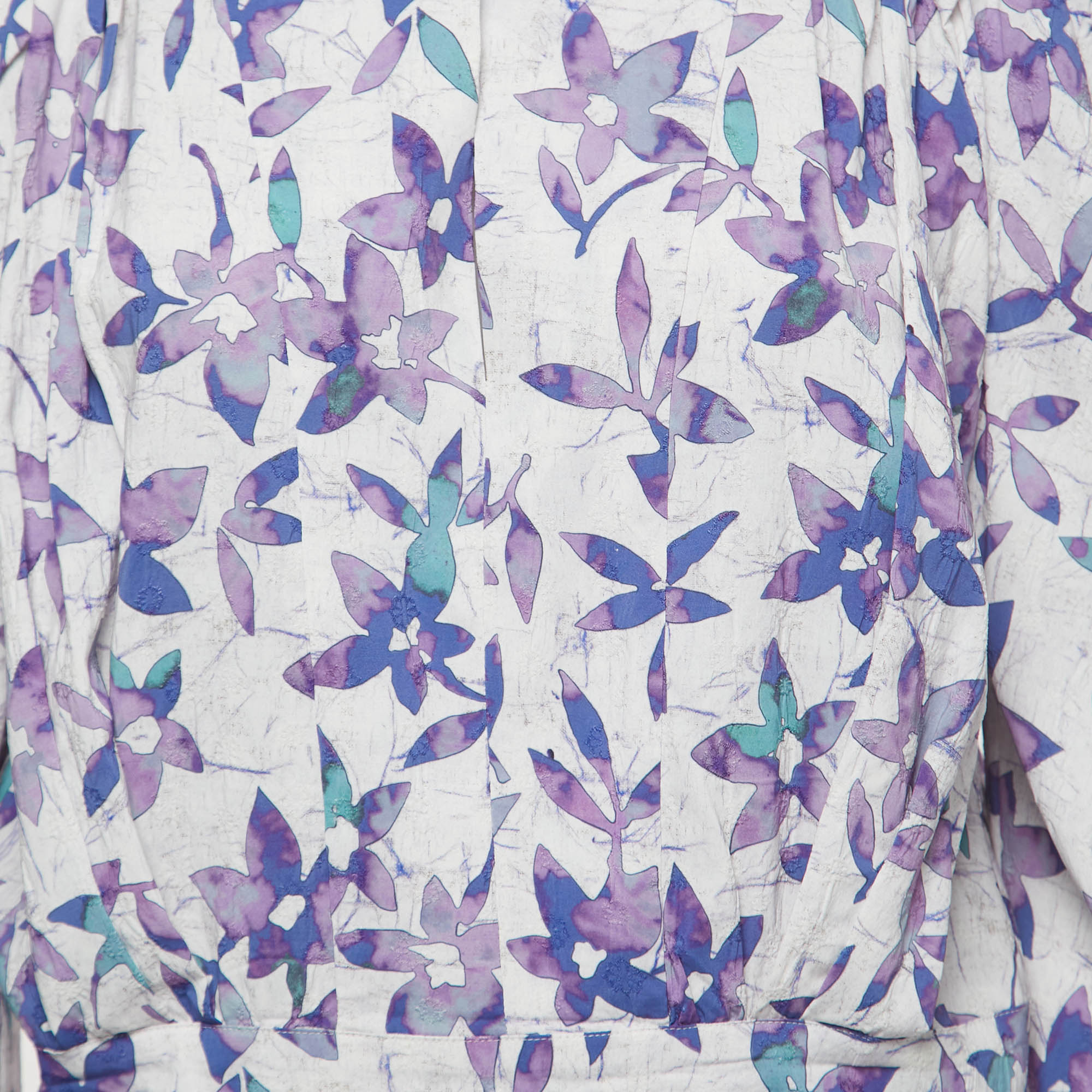 Isabel Marant Blue Floral Print Silk Blend Pleated Long Sleeve Blouse M