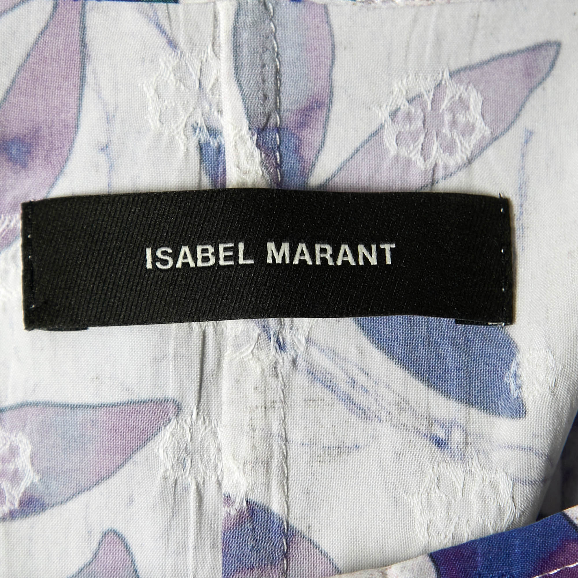 Isabel Marant Blue Floral Print Silk Blend Pleated Long Sleeve Blouse M