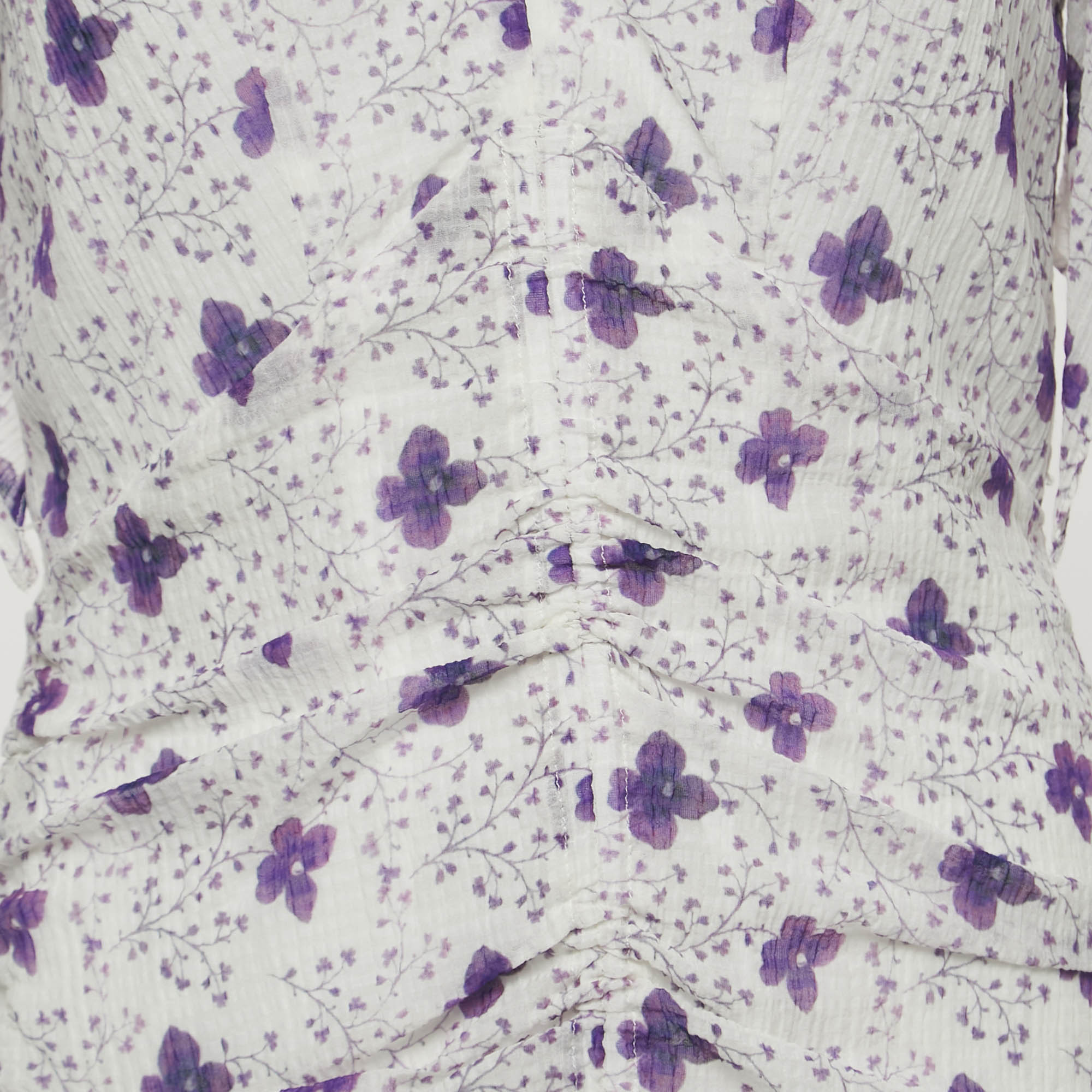 Isabel Marant White Floral Print Silk Blend Ruch Detailed Etya Mini Dress M