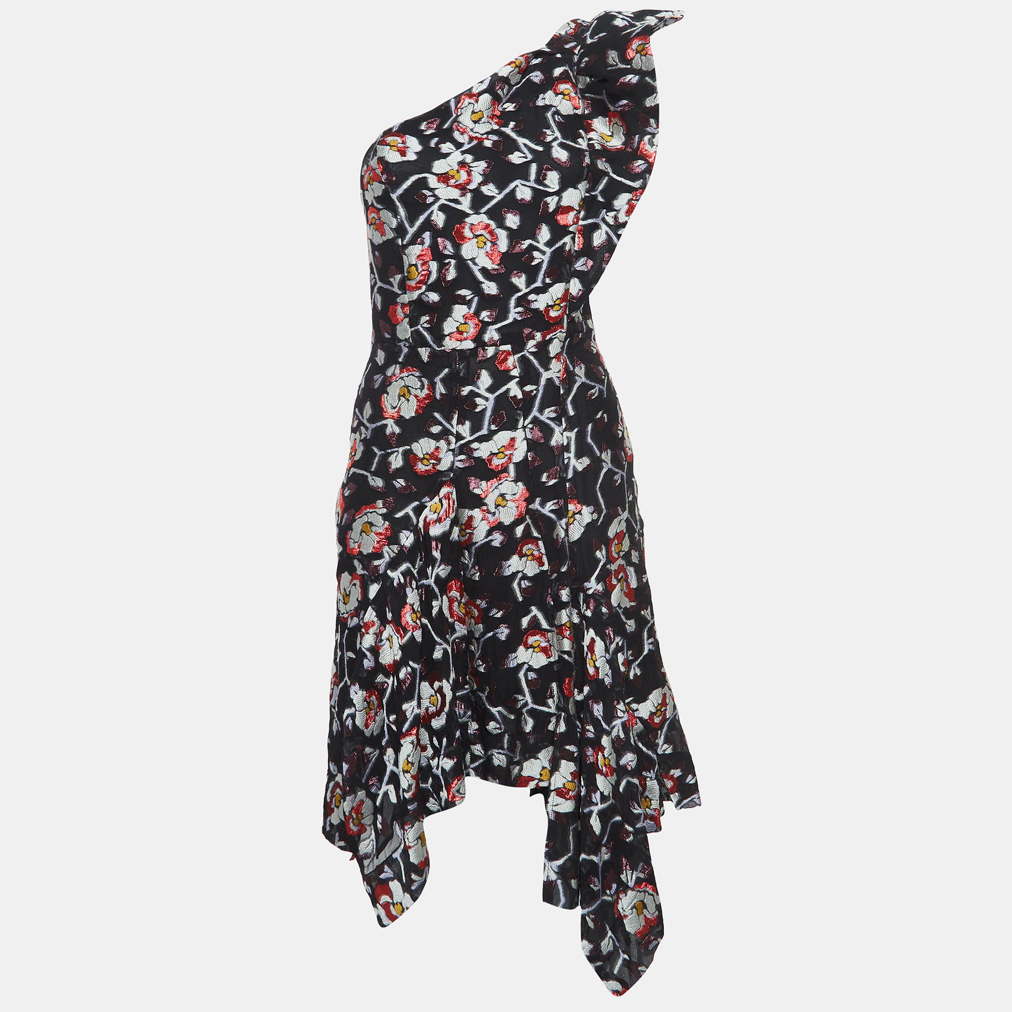 Isabel marant black floral detailed silk blend short dress s