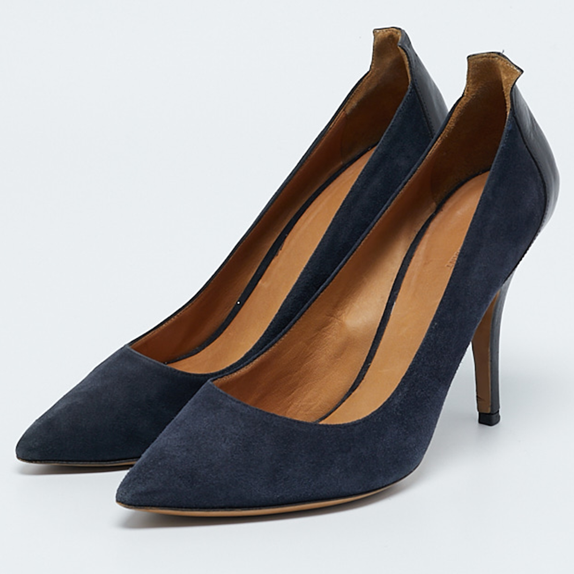 Isabel Marant Navy Blue Suede And Leather Pointed Toe Pumps Size 40